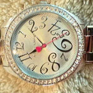 Betsey Johnson Silver Watch with Crystal Bezel